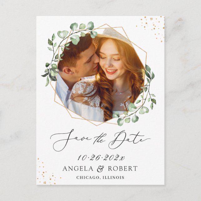 Eucalyptus Geometric Ram Photo Save Date Vykort (Framsida)