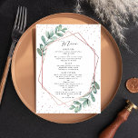 Eucalyptus Geometric Ro Gold Foil Bröllop Meny<br><div class="desc">Fira i stil med dessa eleganter och mycket trendig menykort i bröllop. Ordalydelsen är lätt att anpassa med dina egna speciella matalternativ och dina middagsgäster kommer att bli glada när de tar emot dessa toppen-menyer. Matchande objekt finns i samlingen.</div>