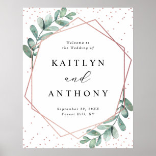 Eucalyptus Geometric Ro Gold Foil Bröllop Poster
