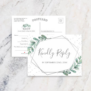 Eucalyptus Geometric Silver Foil Bröllop OSA Meddelande Vykort