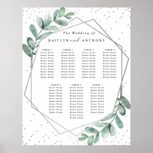 Eucalyptus Geometric Silver Foil Bröllop Seating Poster