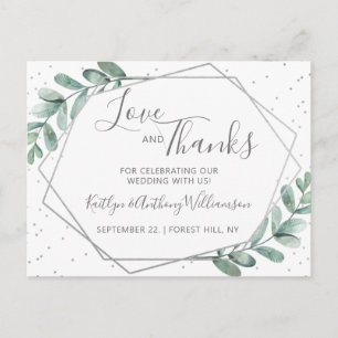 Eucalyptus Geometric Silver Foil Bröllop Tack Meddelande Vykort