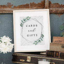 Eucalyptus Geometric Silver Foil Bröllop-tecken Poster