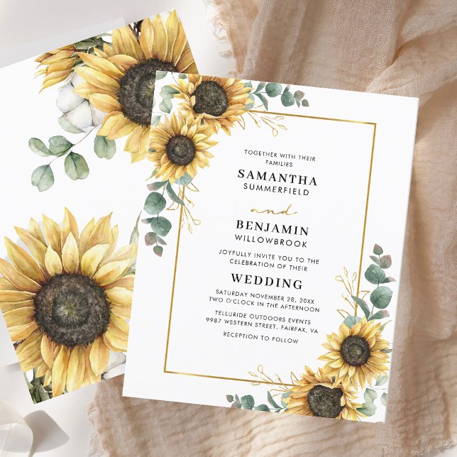 Eucalyptus Geometric Solrosbröllop - inbjudan (Eucalyptus Geometric Sunflower Wedding Invitation)