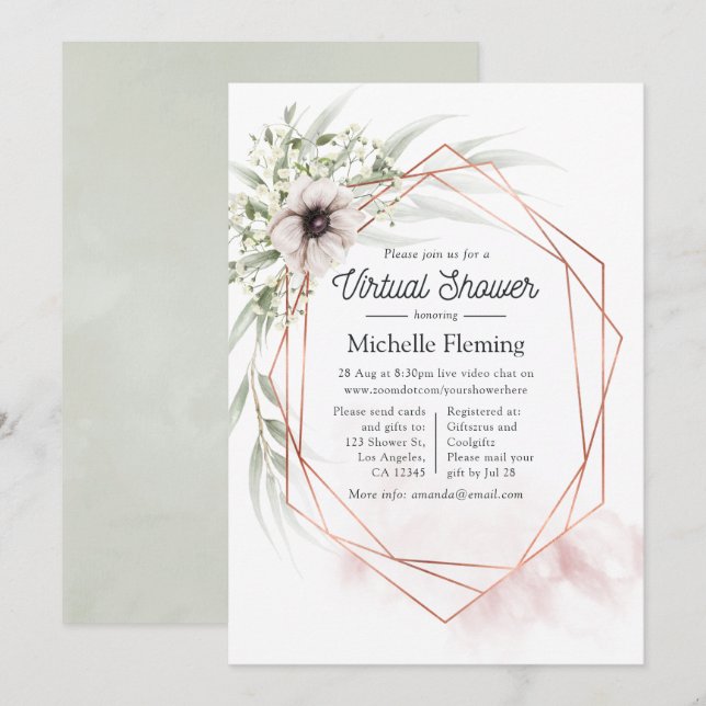 Eucalyptus Geometric Virtuell Baby Shower Inbjudningar (Fram/baksida)