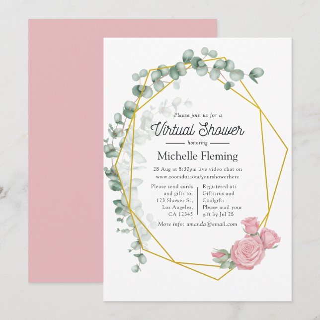 Eucalyptus Geometric Virtuell Baby Shower Inbjudningar (Fram/baksida)