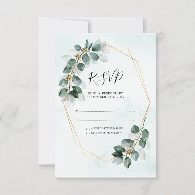 Eucalyptus Geometric Watercolor Foliage Bröllop OSA Kort (Framsida)