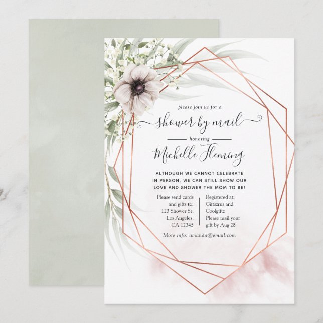 Eucalyptus Geometrisk Baby Shower via Post Inbjudningar (Fram/baksida)