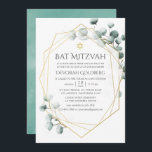 Eucalyptus Geometrisk Bat mitzvah vattenfärg Inbjudningar<br><div class="desc">Trendig eucalyptus silver-dollar bat mitzvah inbjudan med guld geometriskt ram.</div>