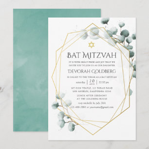 Eucalyptus Geometrisk Bat mitzvah vattenfärg Inbjudningar
