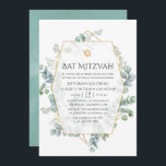 Eucalyptus Geometrisk Bat mitzvah vattenfärg Inbjudningar<br><div class="desc">Vild skogar,  eukalyptus herbarium bat mitzvah inbjudan med guld geometrisk ram designad för att snabbt och enkelt kunna anpassas till dina händelsespecifikationer.</div>