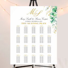 Eucalyptus Gilded Monogram Bröllop-sittkartor Poster
