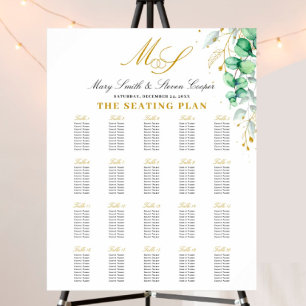Eucalyptus Gilded Monogram Bröllop-sittkartor Poster