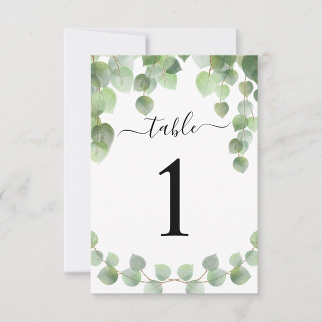 Eucalyptus Glitter Bordsnummer Place Card (Framsida)