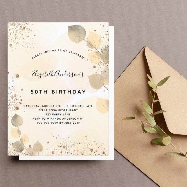 Eucalyptus glitter golden fallfolie inbjudan vykort (Skapare uppladdad)