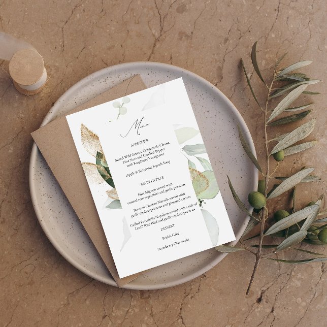 Eucalyptus Glow Guld Greenery Menu Inbjudningar (Skapare uppladdad)