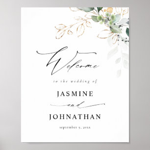 Eucalyptus Glow Guld Greenery Välkomstskylt Poster