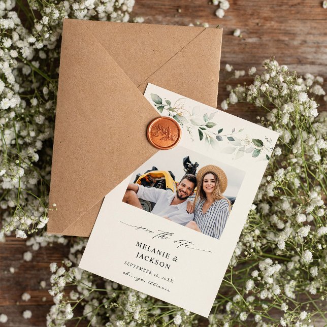 Eucalyptus Glow Photo Save Date 2 Spara Datumet (Skapare uppladdad)