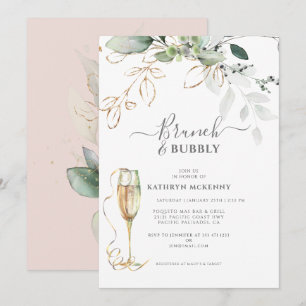 Eucalyptus Gold Blush Rosa Bröllopsdusch Inbjudningar
