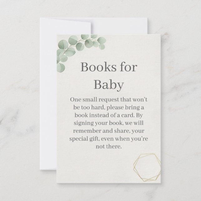 Eucalyptus Gold Books for Baby Shower Insert Card Tack Kort (Framsida)