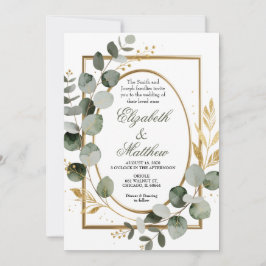 Eucalyptus Gold Botanical Wreath Wedding Invitatio Inbjudningar