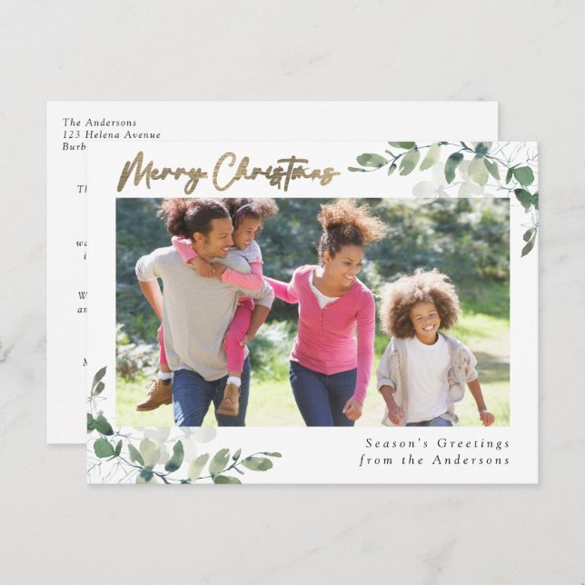 Eucalyptus Gold Foil God jul Photo Helg Vykort (Fram/baksida)