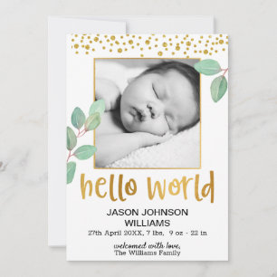 Eucalyptus Gold Foil Ram Hej World Baby Birance Meddelande