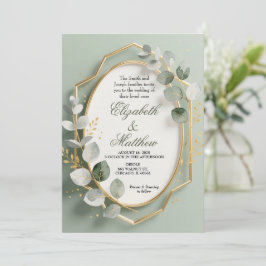 Eucalyptus Gold Geometric Frame Wedding Invite Inbjudningar
