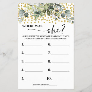 Eucalyptus Gold var ett kort från Bride Shower Gam Flygblad