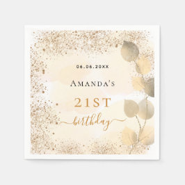Eucalyptus golden glitter monogram napkin pappersservett