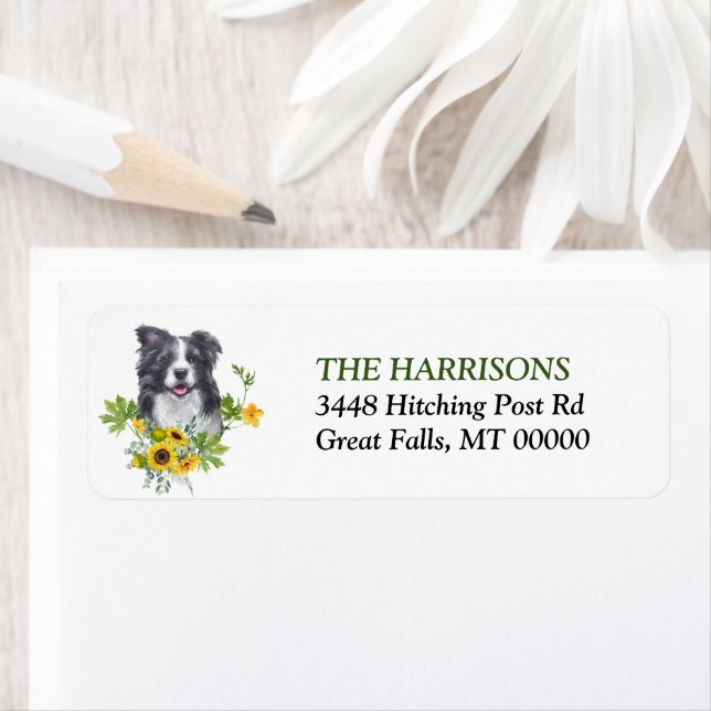 Eucalyptus Gräns Collie Hund Label Returadress Etikett (Insitu)