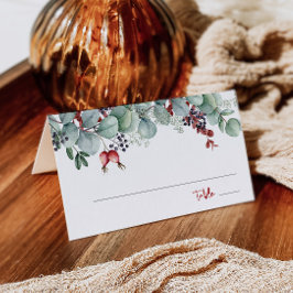 Eucalyptus Gräs i vinterbröllop med framsida Placeringskort