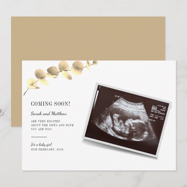 Eucalyptus Gravid Announcement Baby Reveal (Fram/baksida)