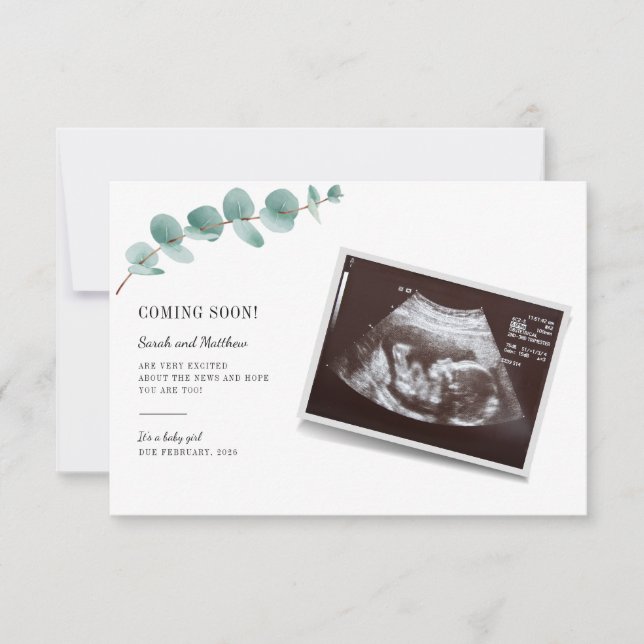 Eucalyptus Gravid Announcement Girl Baby Reveal (Framsida)