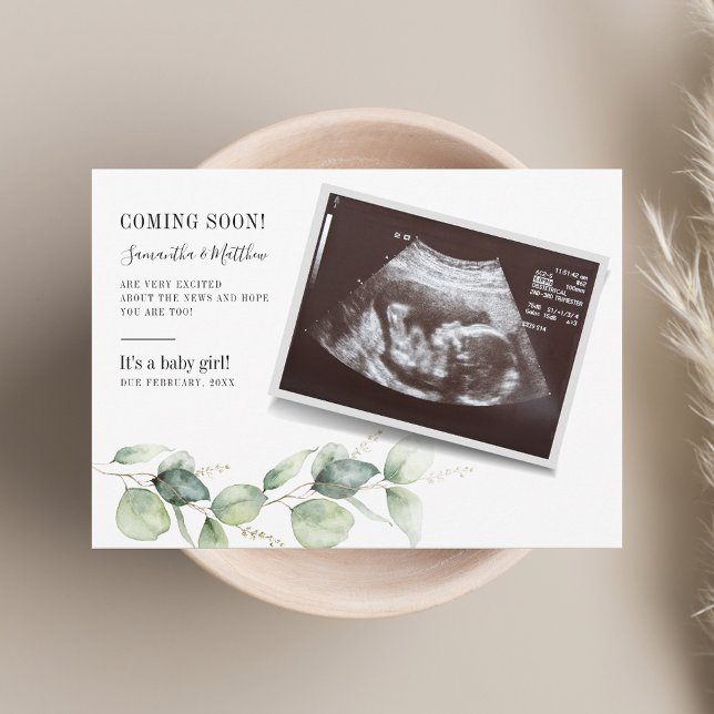 Eucalyptus Gravid Baby Reveal Sonogram Meddelande (Eucalyptus Pregnancy Baby Reveal Sonogram Announcement)