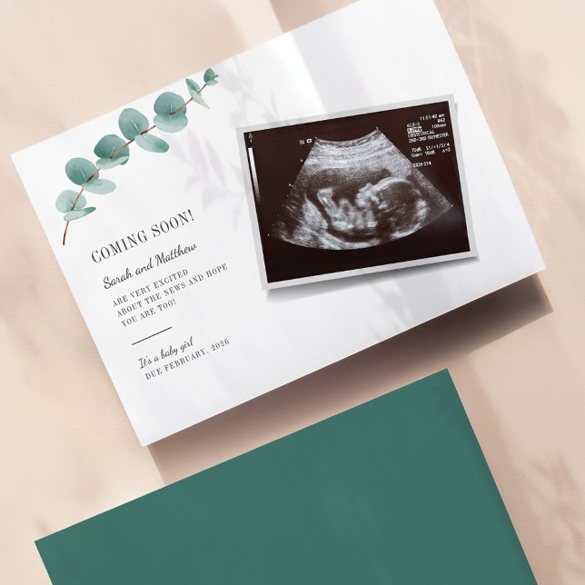 Eucalyptus Gravid Baby Scan-meddelande (Eucalyptus Baby Reveal Sonogram Announcement Card)