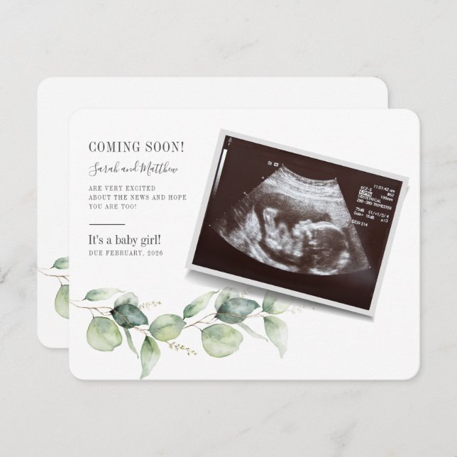 Eucalyptus Gravid Greenery Gender Reveal Card (Fram/baksida)
