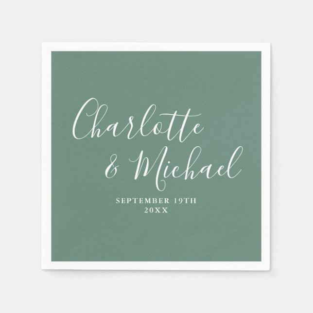 Eucalyptus Green Elegant Modern Script Wedding Pappersservett (Framsidan)