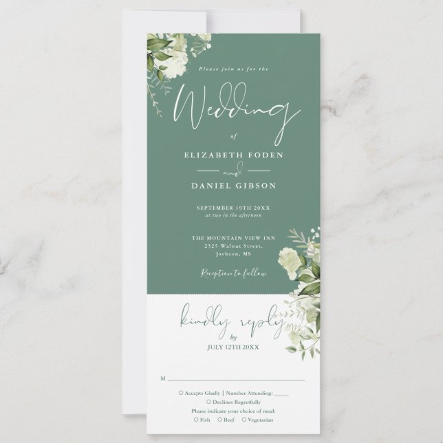 Eucalyptus Green Floral All In One Wedding Inbjudningar (Framsida)