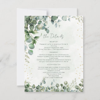 Eucalyptus Green & Gold Wedding Details Card 1001A Inbjudningar