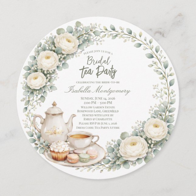 Eucalyptus Green Palette Tea Party Bridal Shower Inbjudningar (Framsida)
