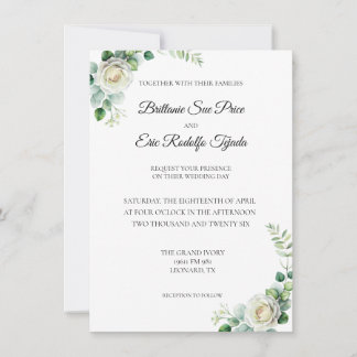 Eucalyptus Green White Flower Invitation Inbjudningar