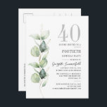 Eucalyptus Greenery 40:e födelsedagen Botaniska Pa Inbjudan Vykort<br><div class="desc">Skapa din minimalistiska födelsedagsinbjudan med vår Eucalyptus-bladmall genom att klicka på knappen "Personalisera"</div>