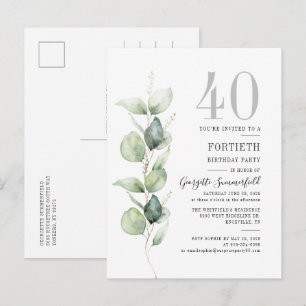 Eucalyptus Greenery 40:e födelsedagen Botaniska Pa Inbjudan Vykort