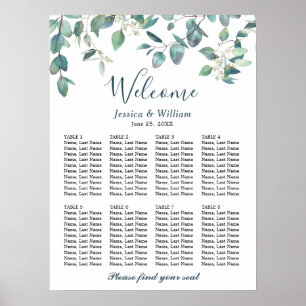 Eucalyptus Greenery 8 Bord Bröllop SEATING CHART Poster