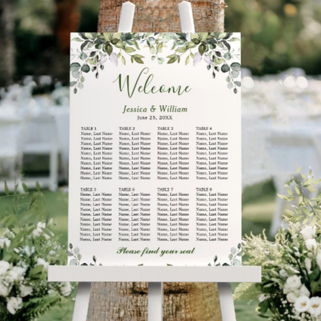 Eucalyptus Greenery 8 Bord Bröllop SEATING CHART Poster (Skapare uppladdad)