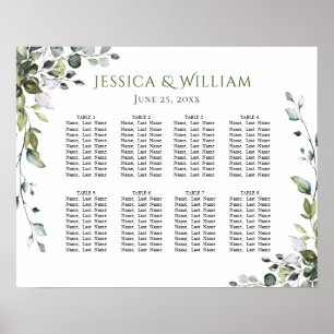 Eucalyptus Greenery 8 Bord Bröllop SEATING CHART Poster