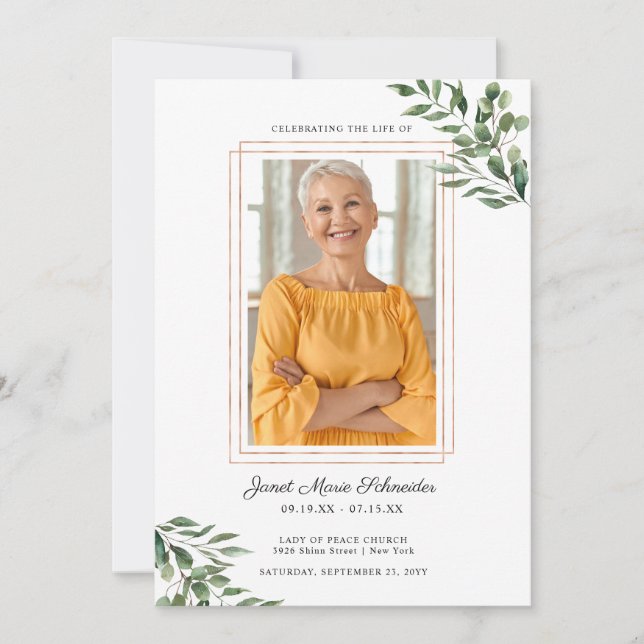 Eucalyptus Greenery | Allmänt minnesprogram Inbjudningar (Framsida)