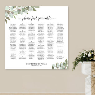 Eucalyptus Greenery Alphabetical Seating Chart Poster