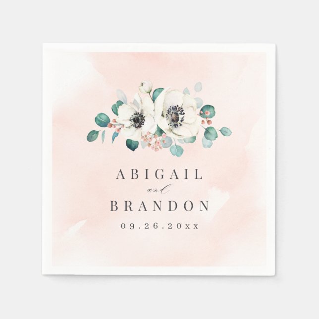 Eucalyptus Greenery anemone blommigt rustic bröllo Pappersservett (Framsidan)